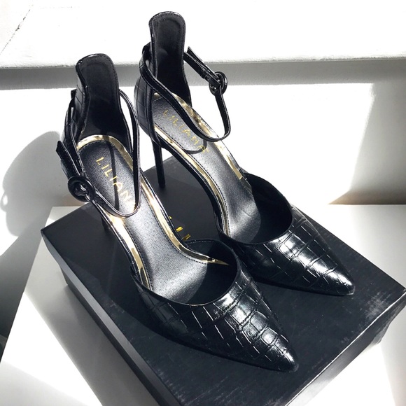 🆕 CROCODILE PRINT FAUX LEATHER JET BLACK HEELS! - Picture 4 of 13